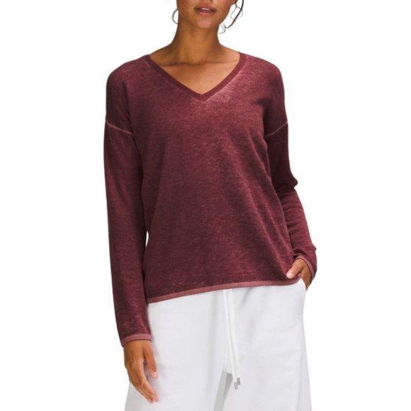 lululemon athletica Sweaters - Lululemon Cashlu V-Neck Sweater Womens Size 4 Small Cashmere Red Merlot Chai